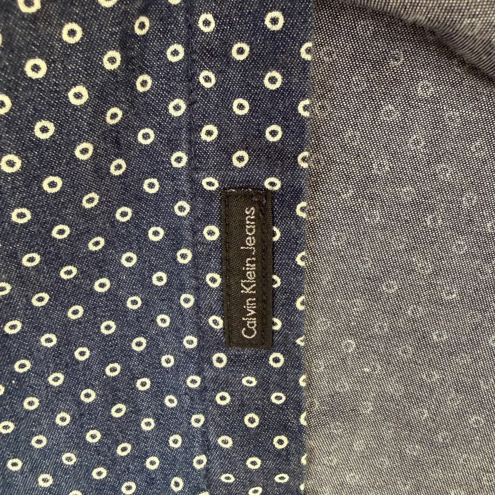 Calvin Klein Jeans Shirt Mens Medium Navy Blue Short Sleeve Button Up Pockets